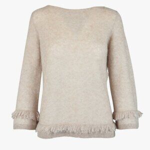 D.Exterior Almond Wool & Alpaca Fringe Luxury Sweater w/ Fringe Sz. Small